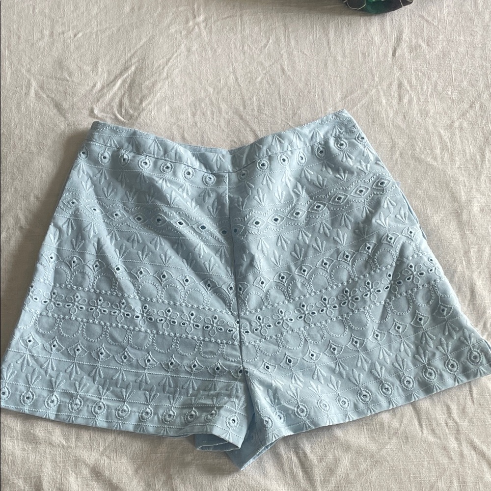 Blue Rain High Waist Light Blue Eyelet Shorts